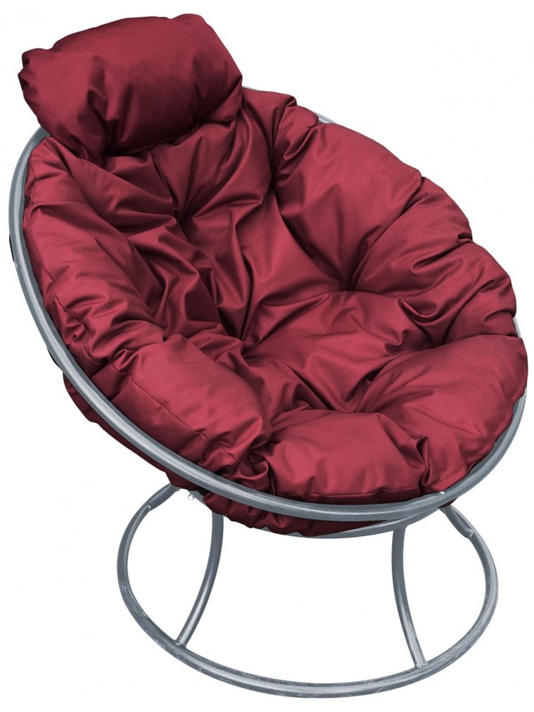 Металлическое кресло Папасан мини серое / бордовая подушка