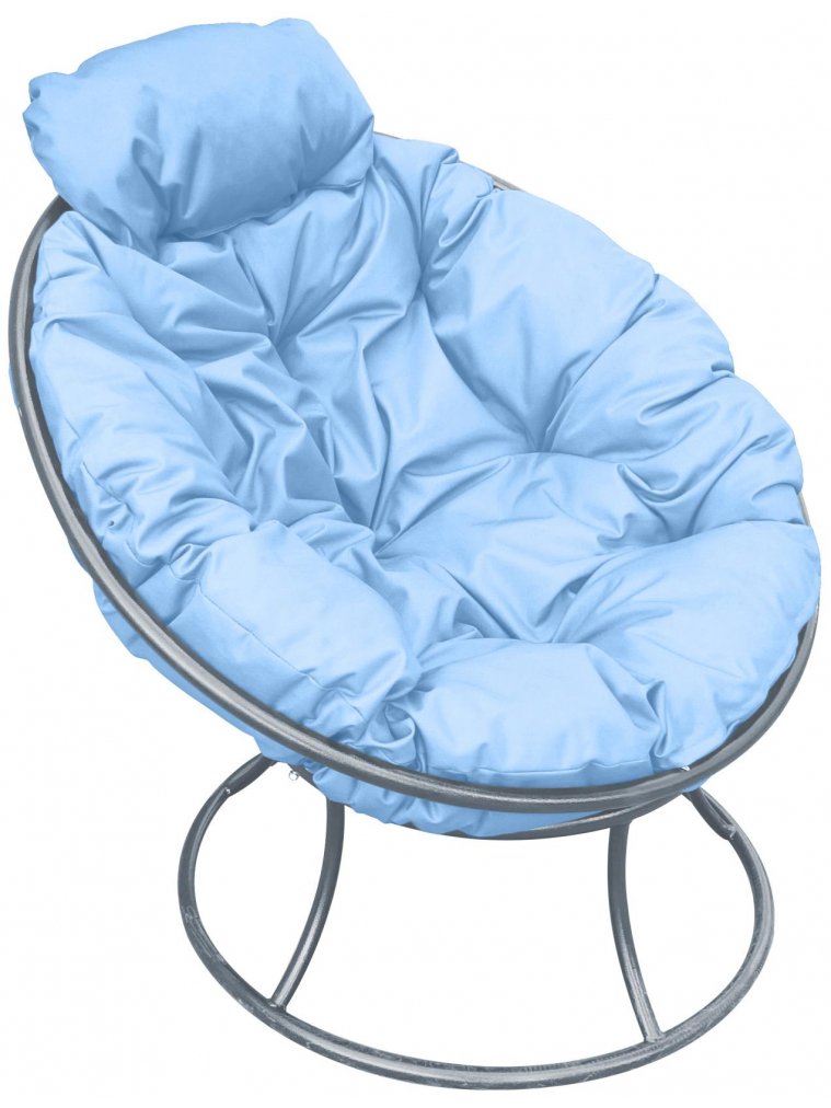 Металлическое кресло Папасан мини серое / голубая подушка