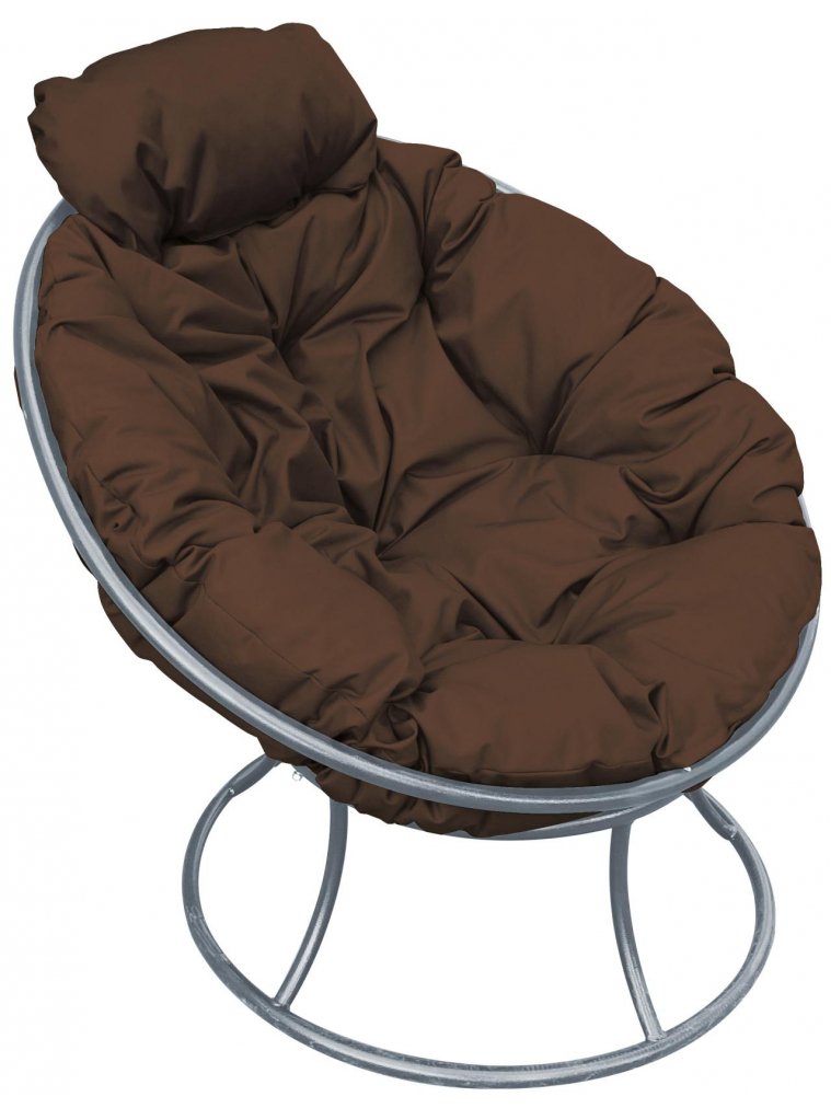 Металлическое кресло Папасан мини серое / коричневая подушка
