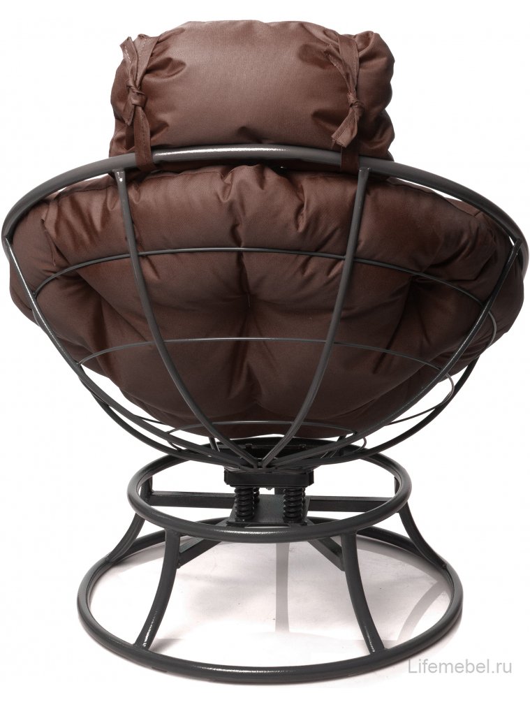 Металлическое кресло Папасан мини серое / коричневая подушка