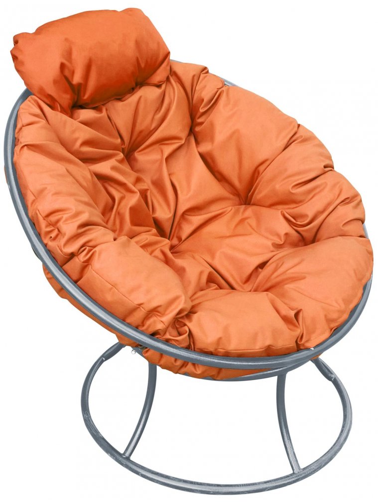 Металлическое кресло Папасан мини серое / оранжевая подушка