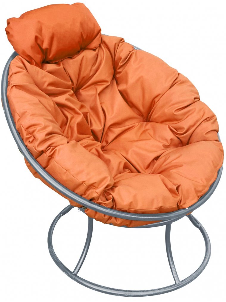 Металлическое кресло Папасан мини серое / оранжевая подушка