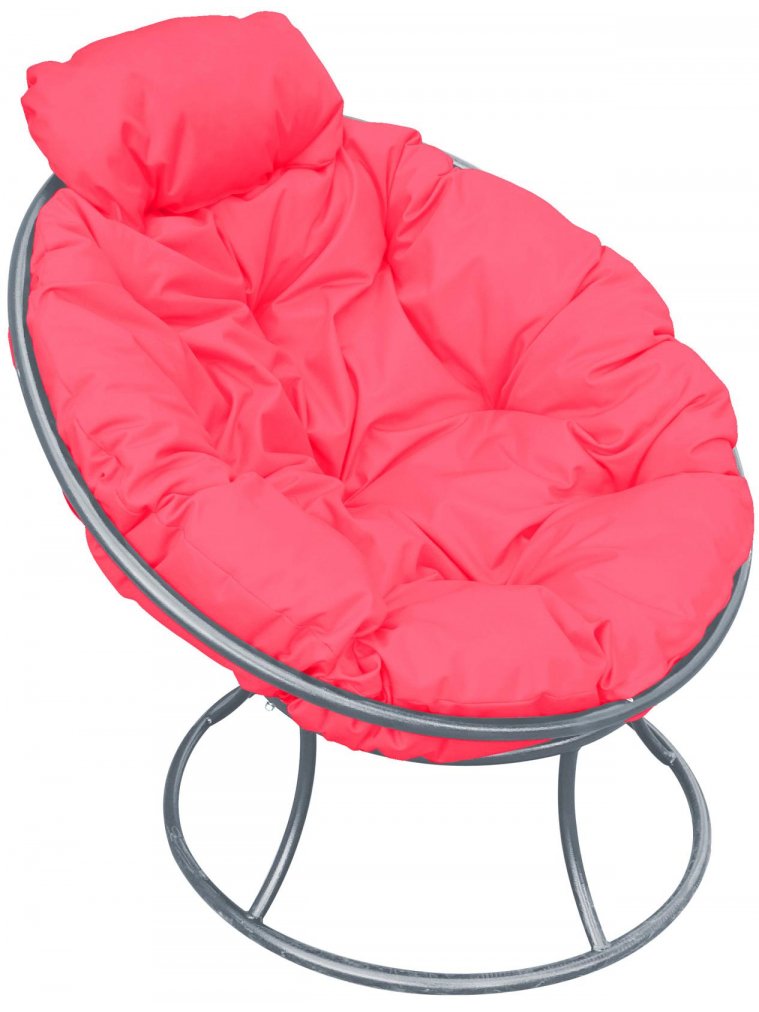 Металлическое кресло Папасан мини серое / розовая подушка