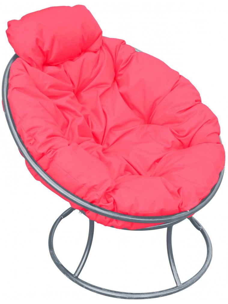 Металлическое кресло Папасан мини серое / розовая подушка