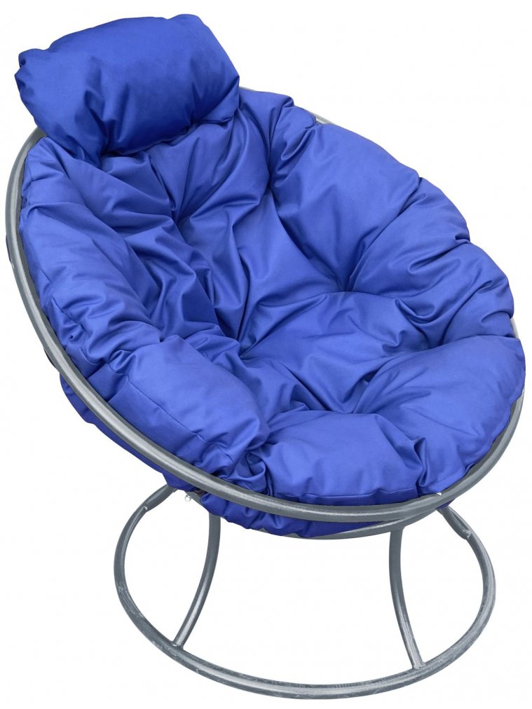Металлическое кресло Папасан мини серое / синяя подушка