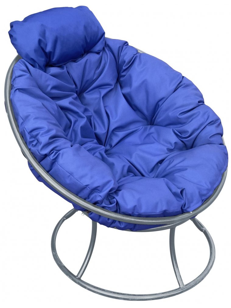 Металлическое кресло Папасан мини серое / синяя подушка