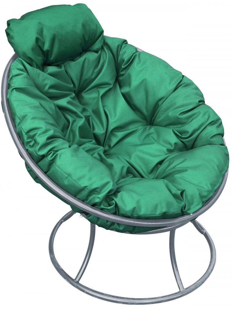 Металлическое кресло Папасан мини серое / зелёная подушка