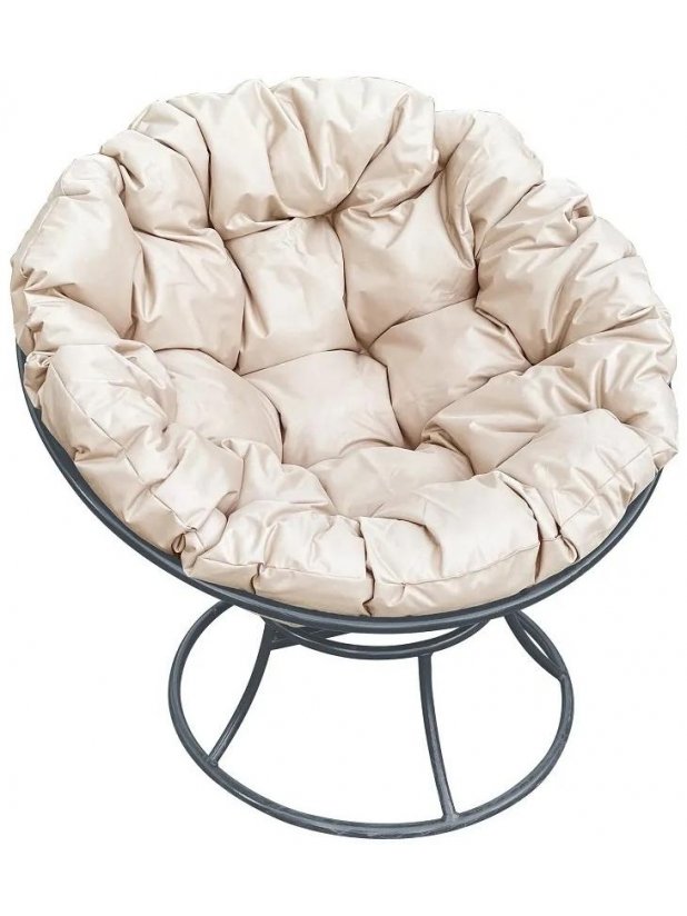 Металлическое кресло Папасан серое / бежевая подушка