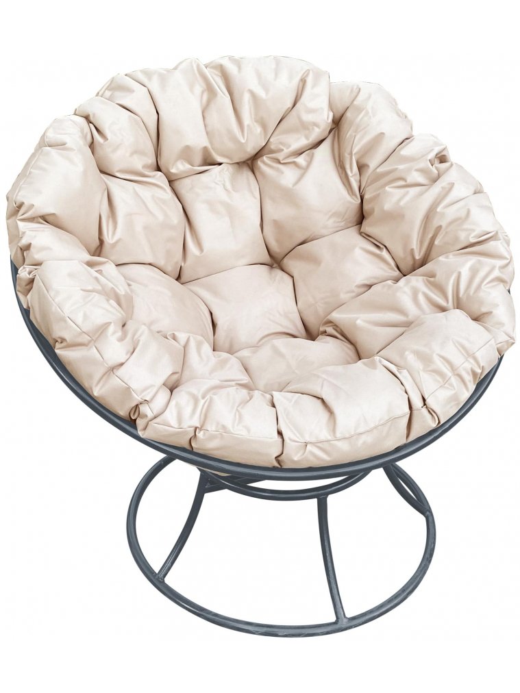 Металлическое кресло Папасан серое / бежевая подушка