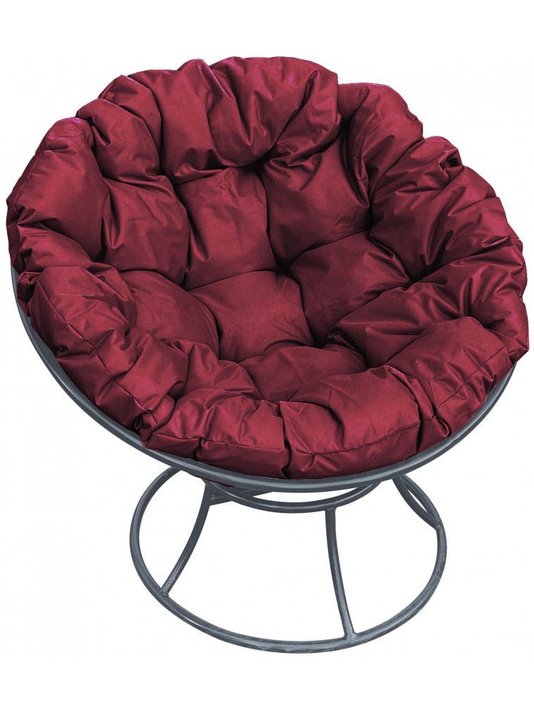 Металлическое кресло Папасан серое / бордовая подушка
