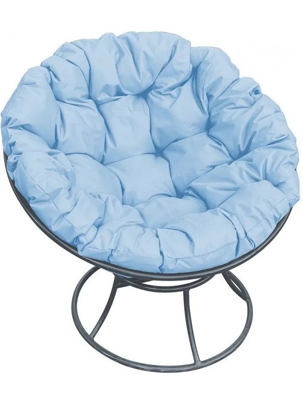 Металлическое кресло Папасан серое / голубая подушка
