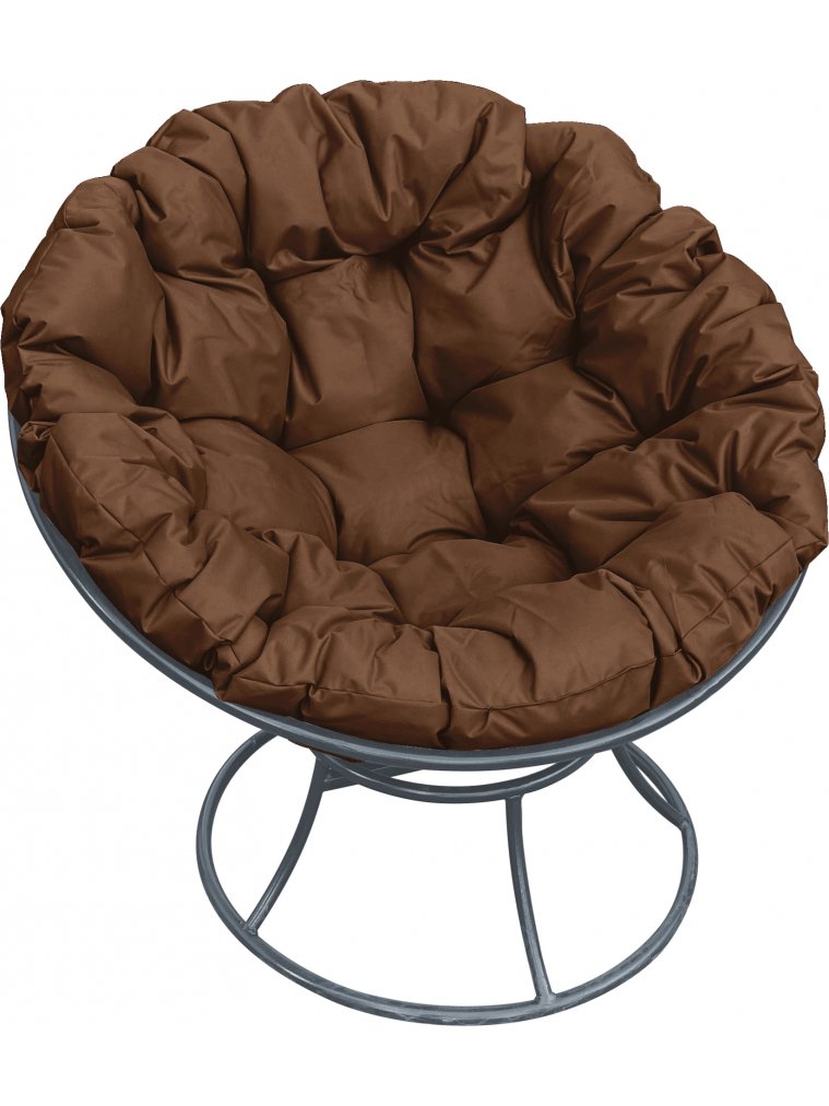 Металлическое кресло Папасан серое / коричневая подушка
