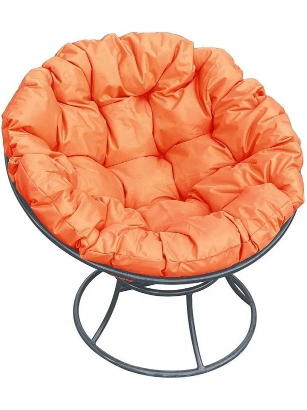 Металлическое кресло Папасан серое / оранжевая подушка