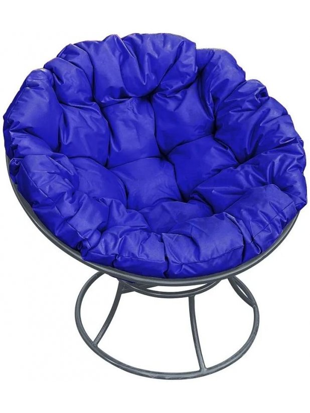 Металлическое кресло Папасан серое / синяя подушка