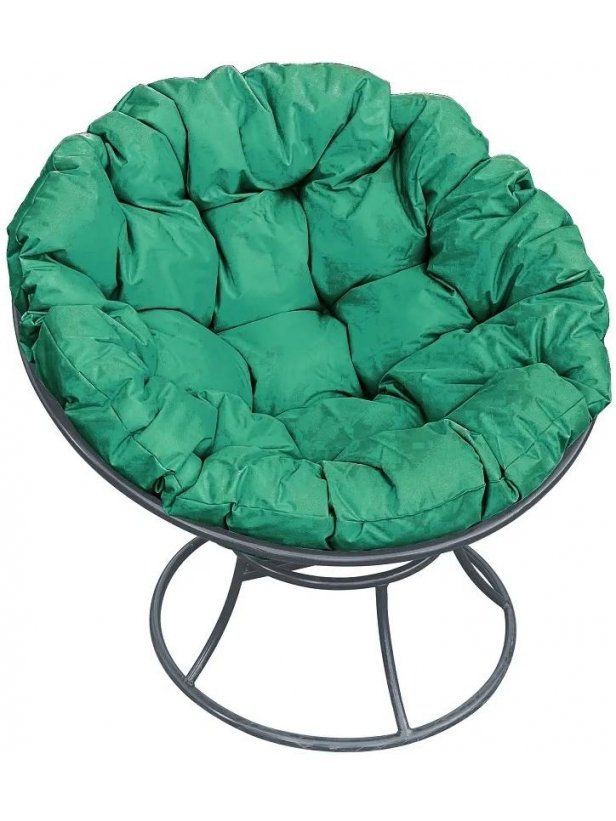Металлическое кресло Папасан серое / зелёная подушка