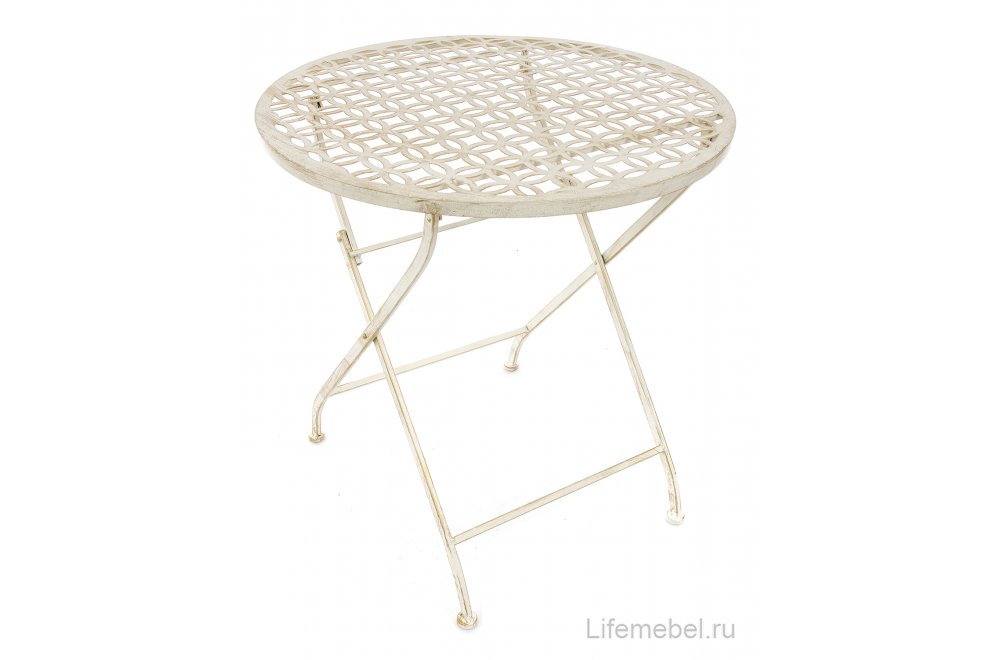 Стол круглый складной Фантас белый (с узором)