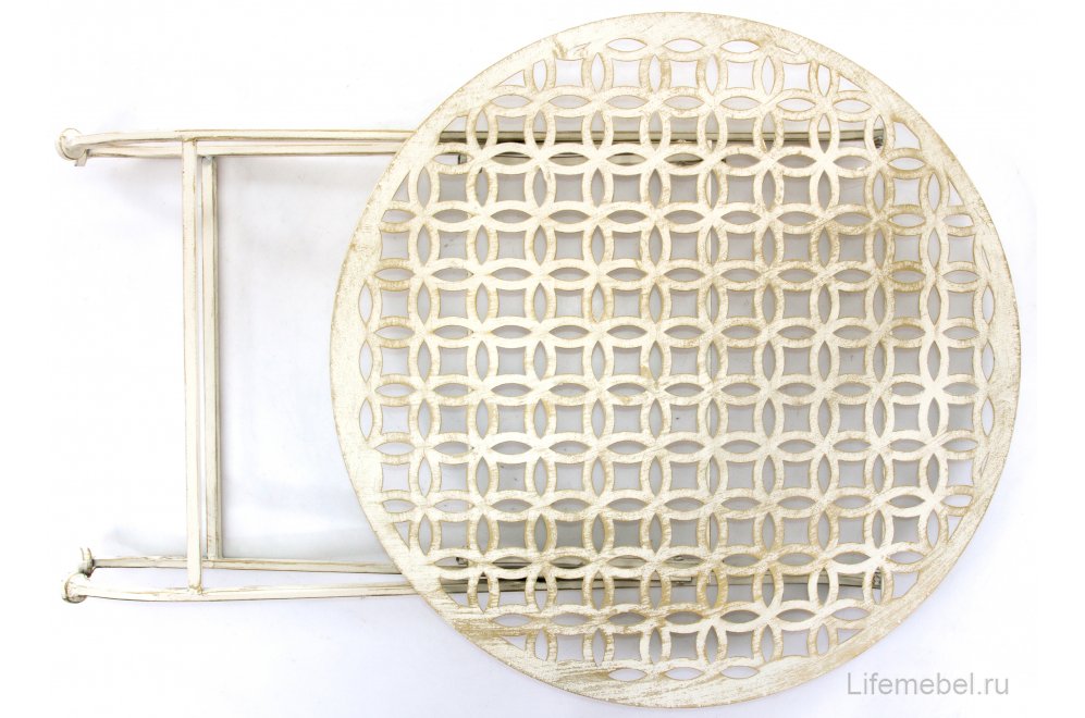 Стол круглый складной Фантас белый (с узором)