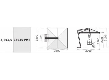 Зонт профессиональный 3.5х3.5 м Pompei Braccio белый / серый