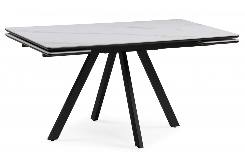 Керамический стол Вилли 140(200)х80 белый мрамор snow white / черный