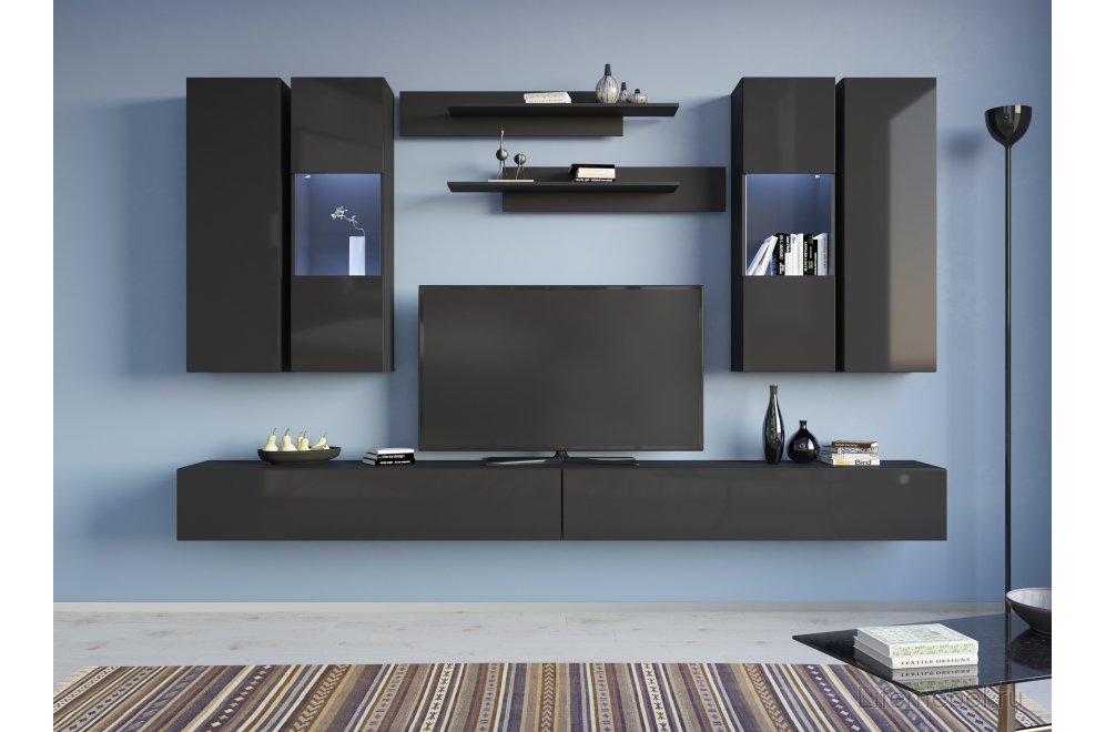 Шкаф навесной Лоук Т-3 чёрный / чёрный глянец