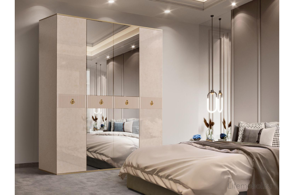 Шкаф Rimini 4s с зеркалами латте / золото