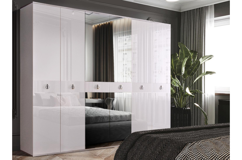 Шкаф Rimini Б272-6 с зеркалами белый / серебро