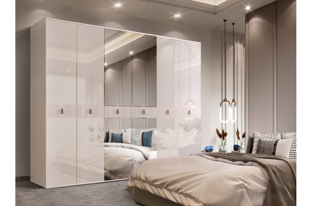 Шкаф Rimini Solo 6-ти дверный с зеркалами беж / серебро