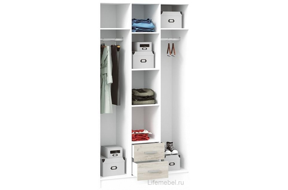 Шкаф Арчи белая текстура / дуб крафт серый