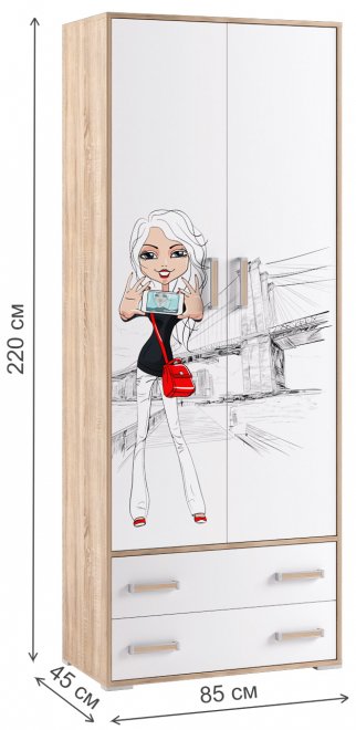 Шкаф Бланка дуб сонома / белый с фотопечатью
