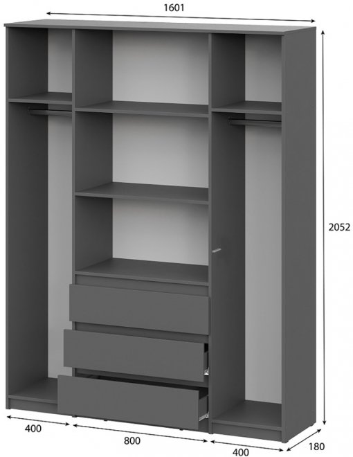 Шкаф Денвер для одежды и белья четырехдверный графит