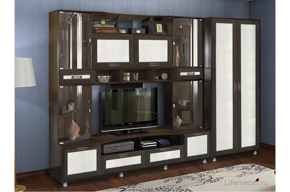 Шкаф двухдверный Аллегро венге linum / caiman белый