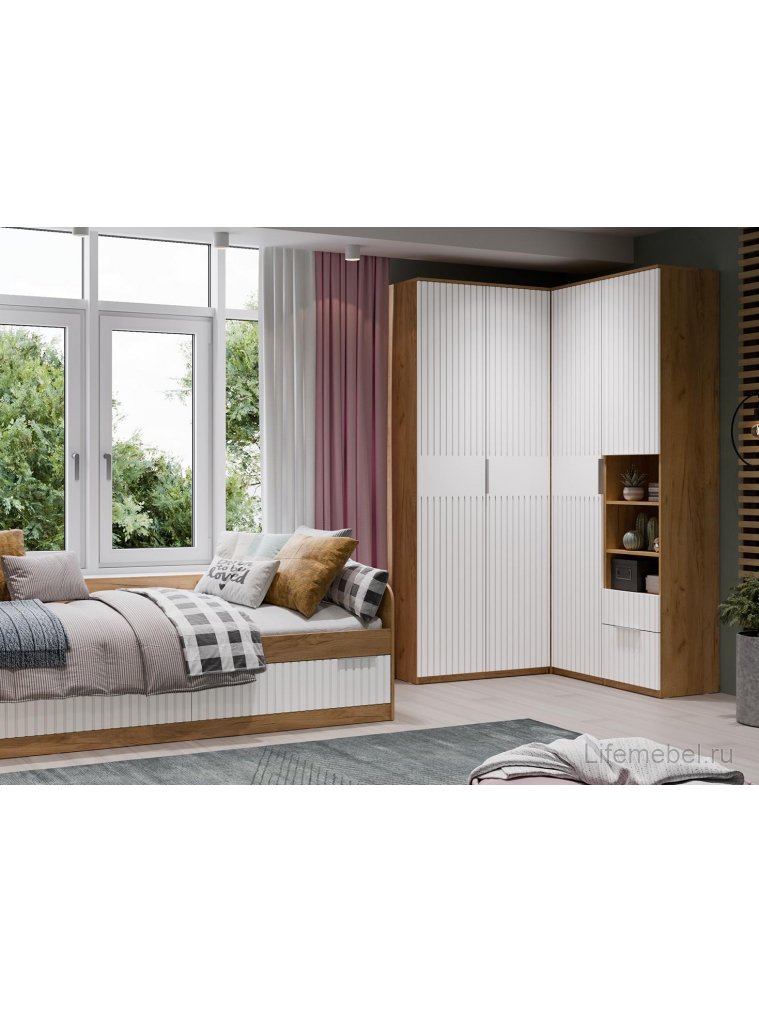 Шкаф Хилтон угловой дуб крафт золотой / белый матовый