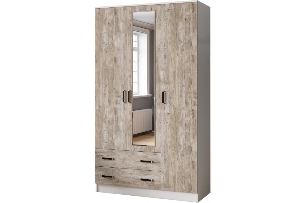 Шкаф Лагуна 120 с зеркалом белый / дуб юкон