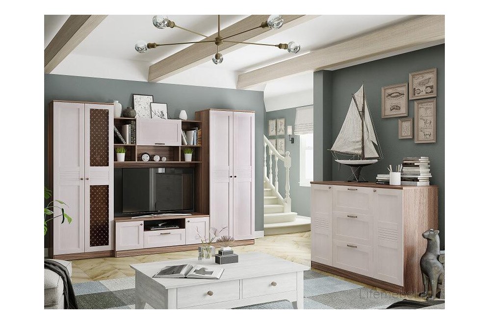 Шкаф Лестер для одежды темный ясень / бодега светлая