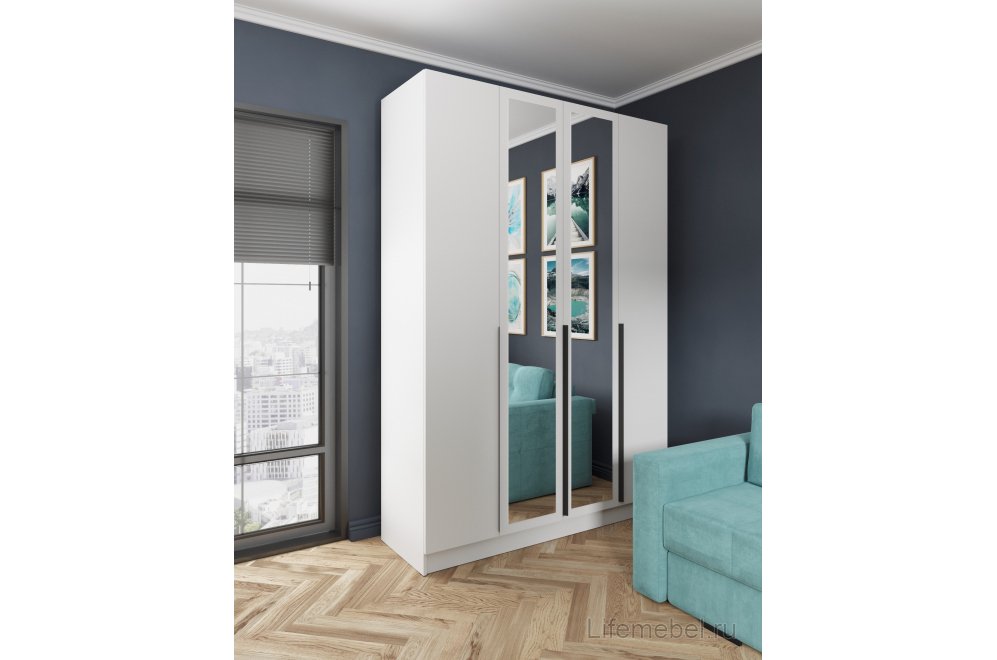 Шкаф 1,6м Мадрид с зеркалом белый