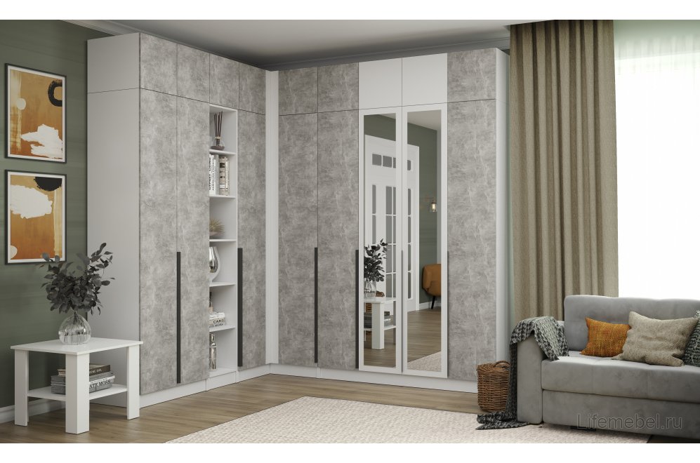 Шкаф 1,2м Мадрид с зеркалом белый / ателье светлое