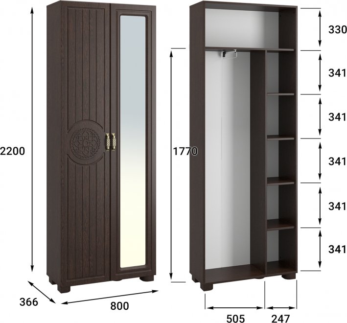 Шкаф Монблан МБ-21К комбинированный венге / орех шоколадный