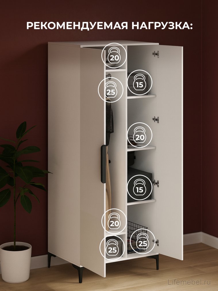 Шкаф Иадама двухстворчатый белый / белый глянец