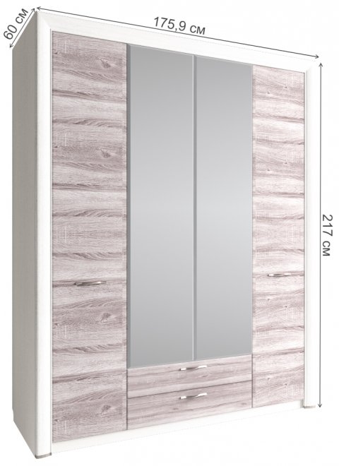Шкаф Olivia 4D2S с зеркалом дуб анкона