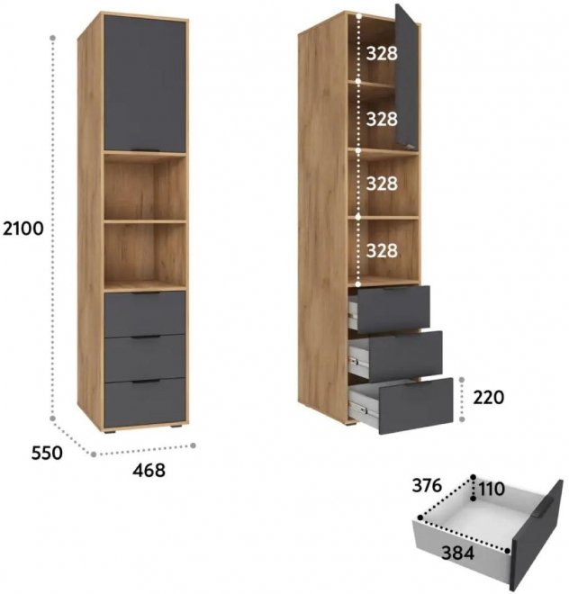 Шкаф Оптима ОП-03 дуб крафт золотой / графит