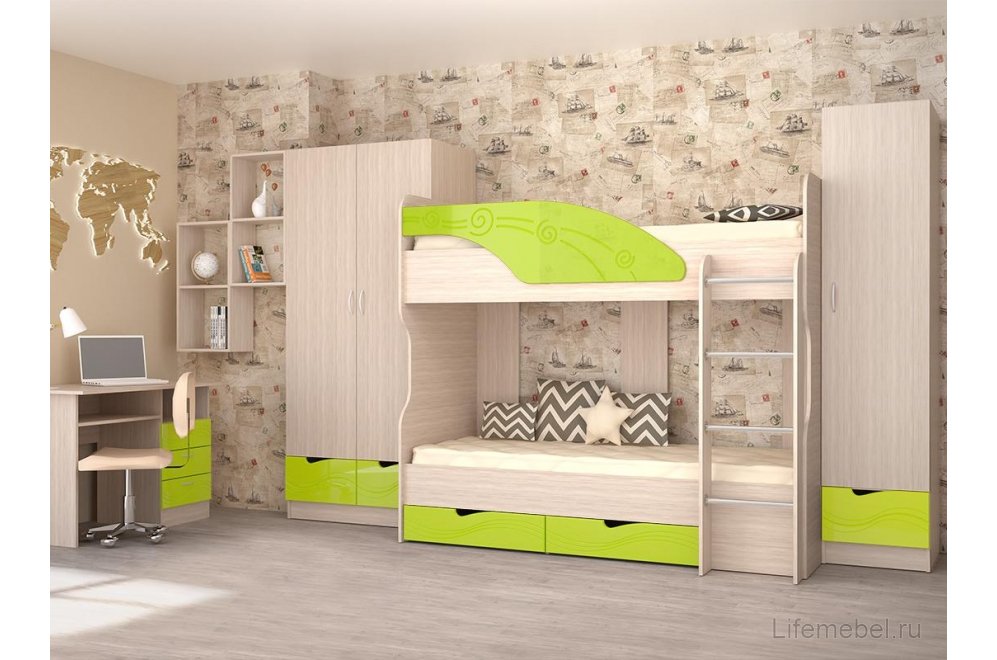 Шкаф Бриз Волна ясень светлый / лайм