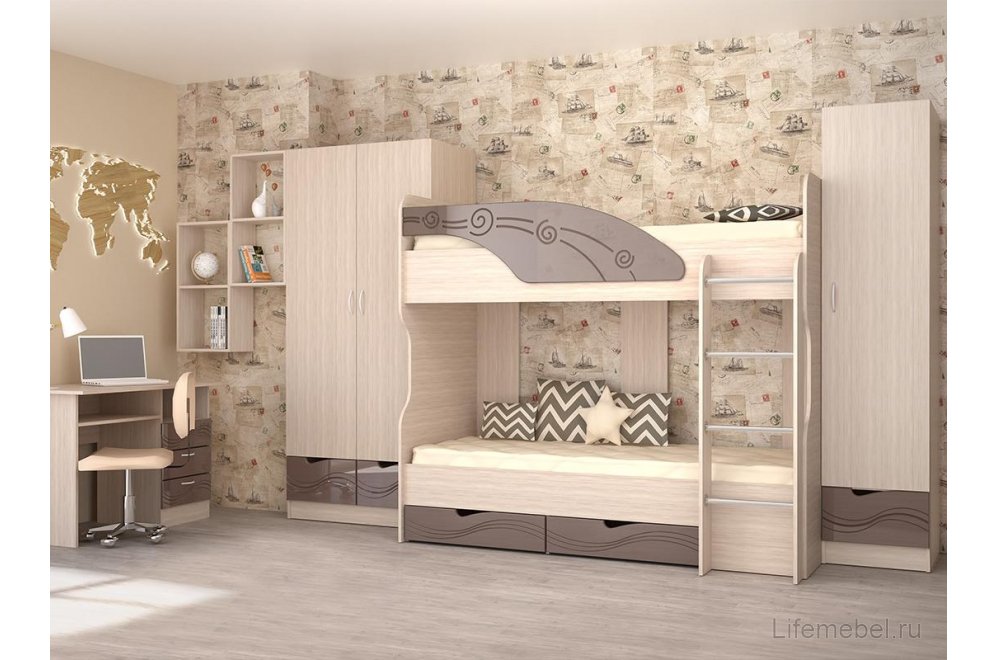 Шкаф Бриз Волна ясень светлый / шоколад