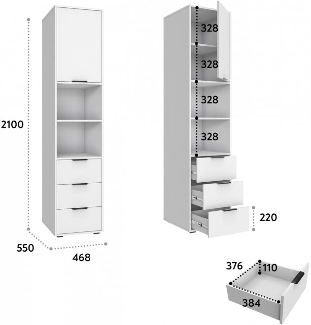 Шкаф-пенал Оптима ОП-03 белый структурный / меренга
