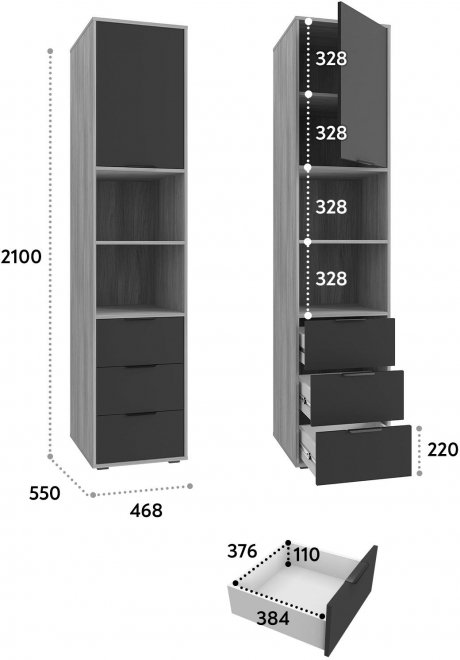 Шкаф-пенал Оптима ОП-03 блэквуд ячменный / блэк