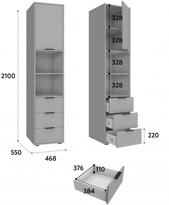 Шкаф-пенал Оптима ОП-03 глиняный серый / риолит