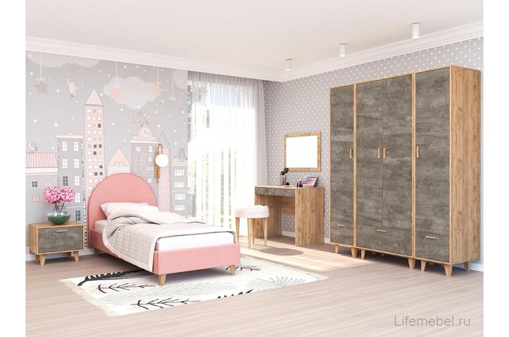 Шкаф Эго П-1 на ножках дуб крафт золотой / камень темный