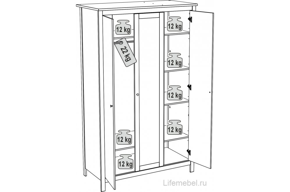 Шкаф Сага 3-х дверный с зеркалом серый