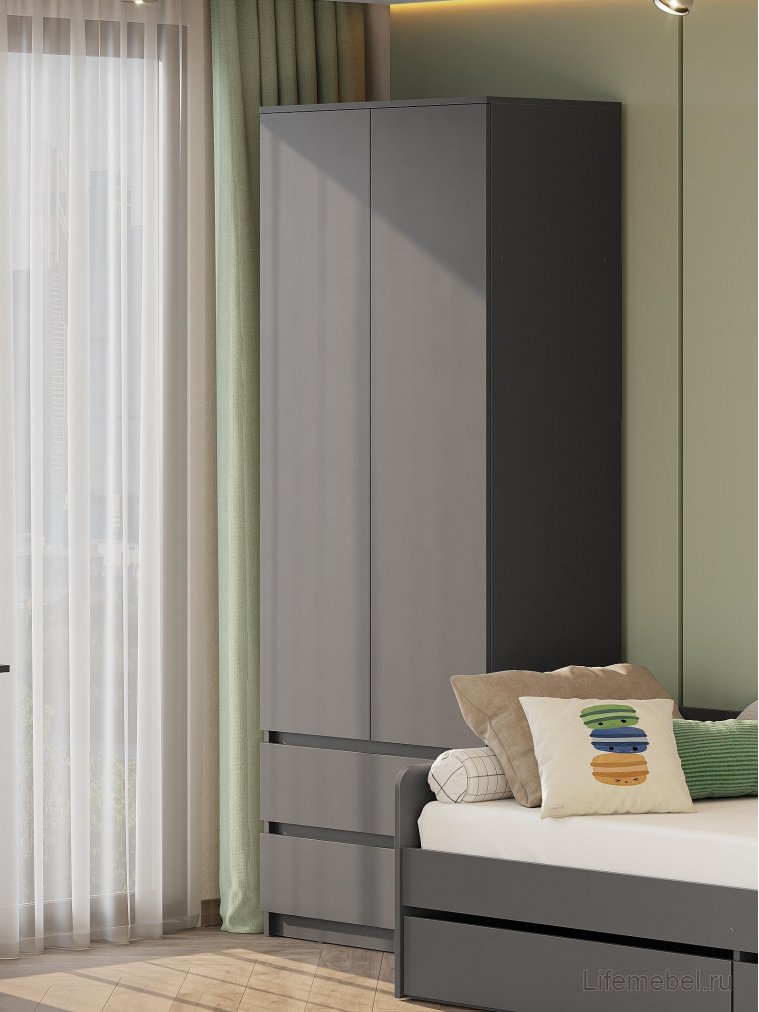 Шкаф Сибити двухстворчатый графит серый