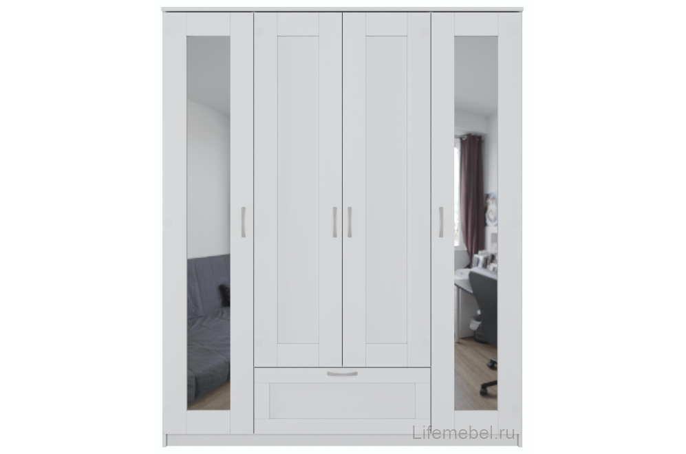 Шкаф Сириус 156х50х190 1 ящик / 2 зеркала белый