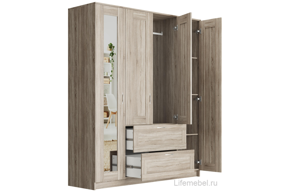 Шкаф Сириус 156х50х190 2 ящика / 1 зеркало сонома